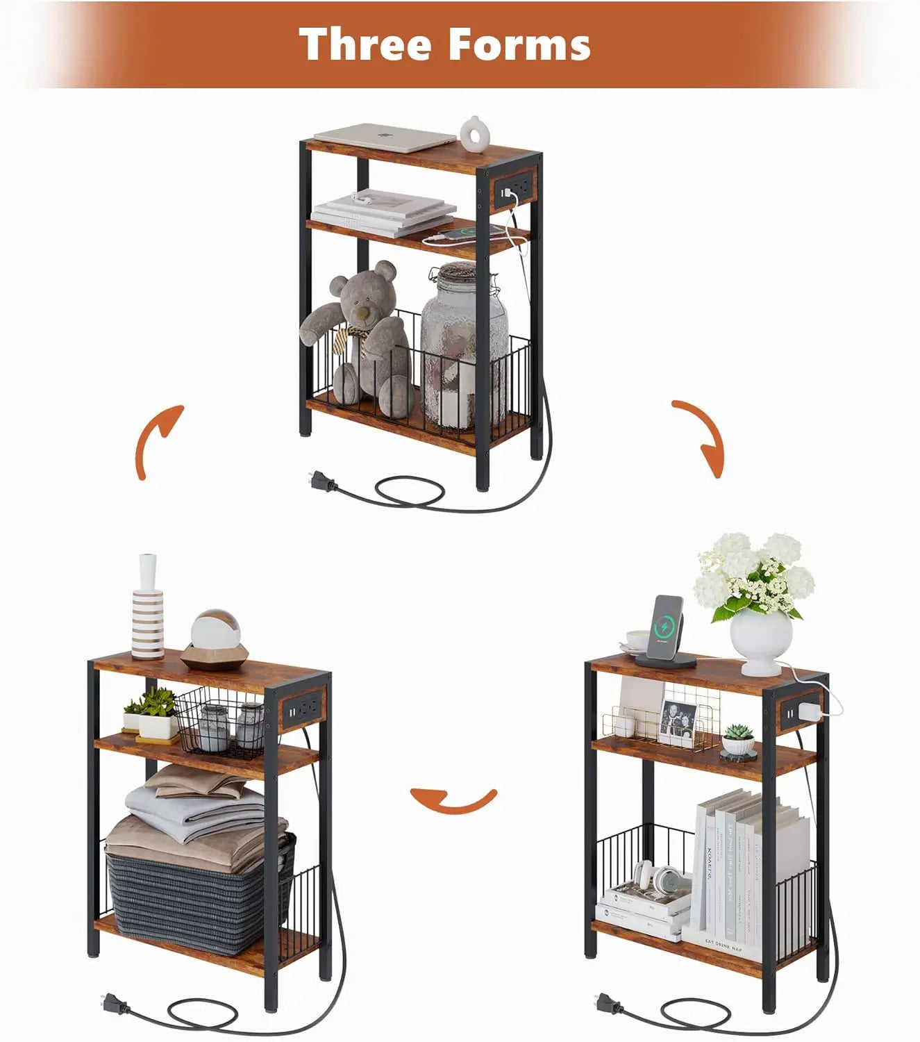 General Narrow Side Table With Charging Station Set