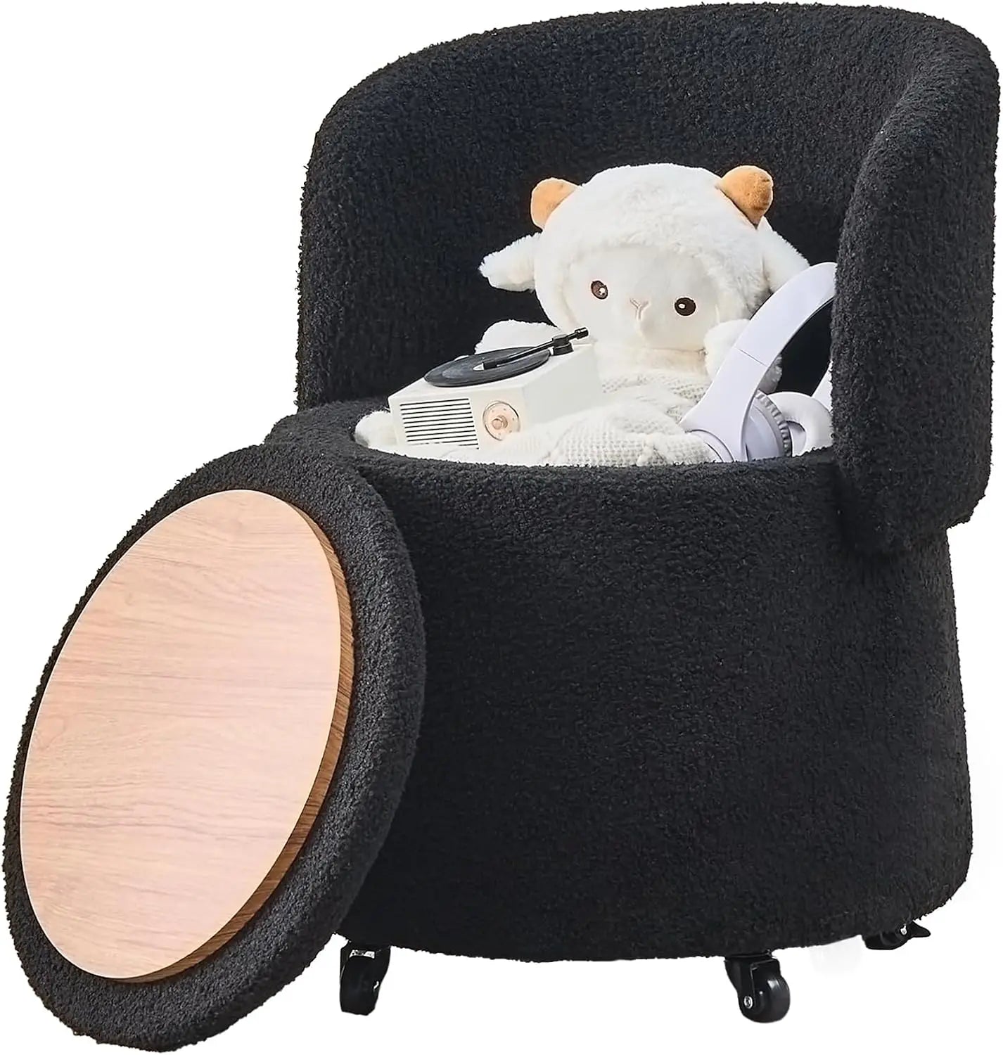 Angduo Velvet Storage Ottoman Vanity Stool With Wheels