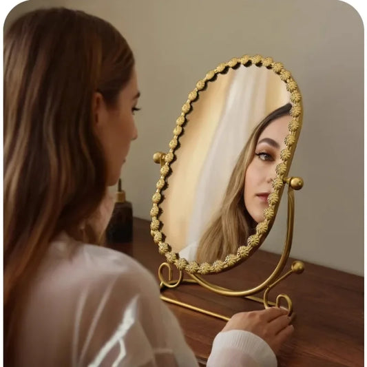 Retro European Desktop Vanity Mirror High Definition Rotating Frame