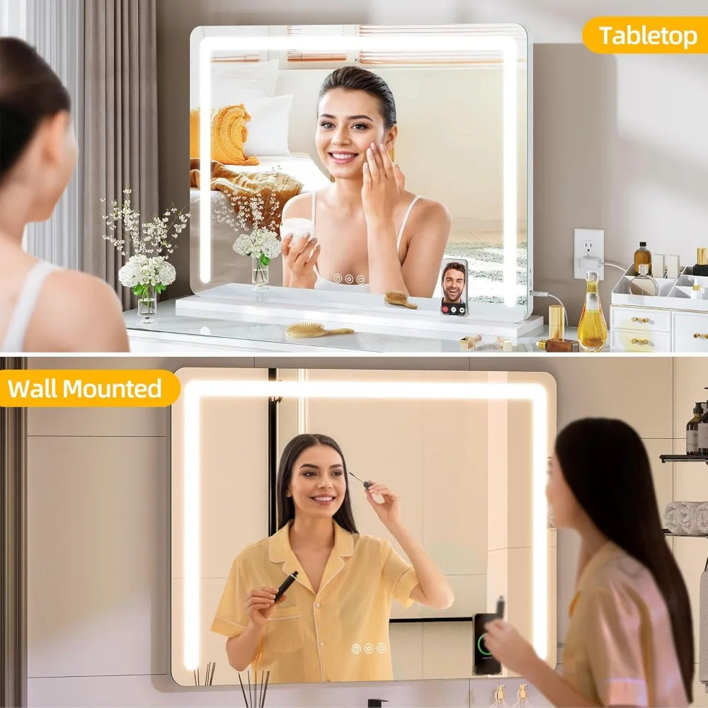 HUANHUI LED Vanity Mirror With Lights Bluetooth Speaker USB