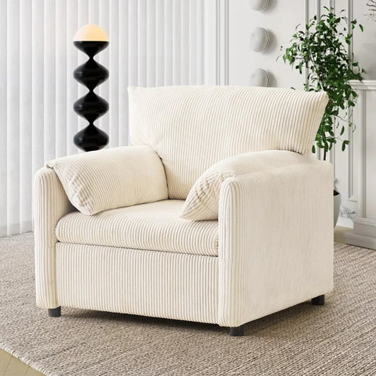 Corduroy Single Sofa Chair Modern Upholstered Accent With Side Pocket