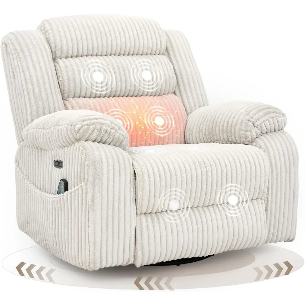 MKDK Power Swivel Rocker Recliner With Massage Heat USB Charging