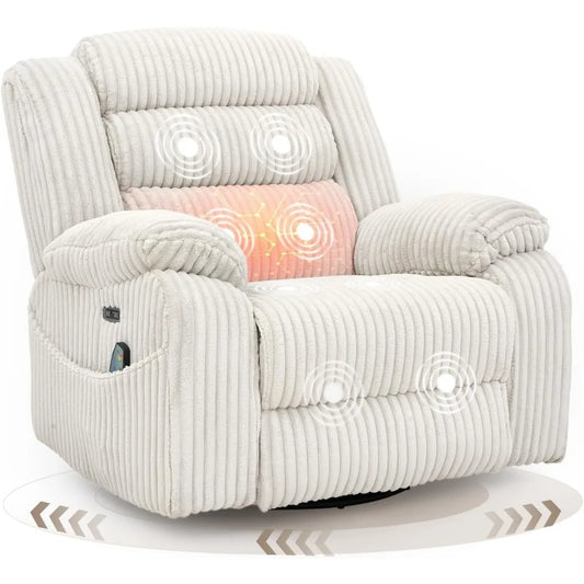 MKDK Power Swivel Rocker Recliner With Massage Heat USB Charging
