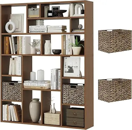 Boshiro Six Tier Open Bookcase With Sixteen Irregular Cubes