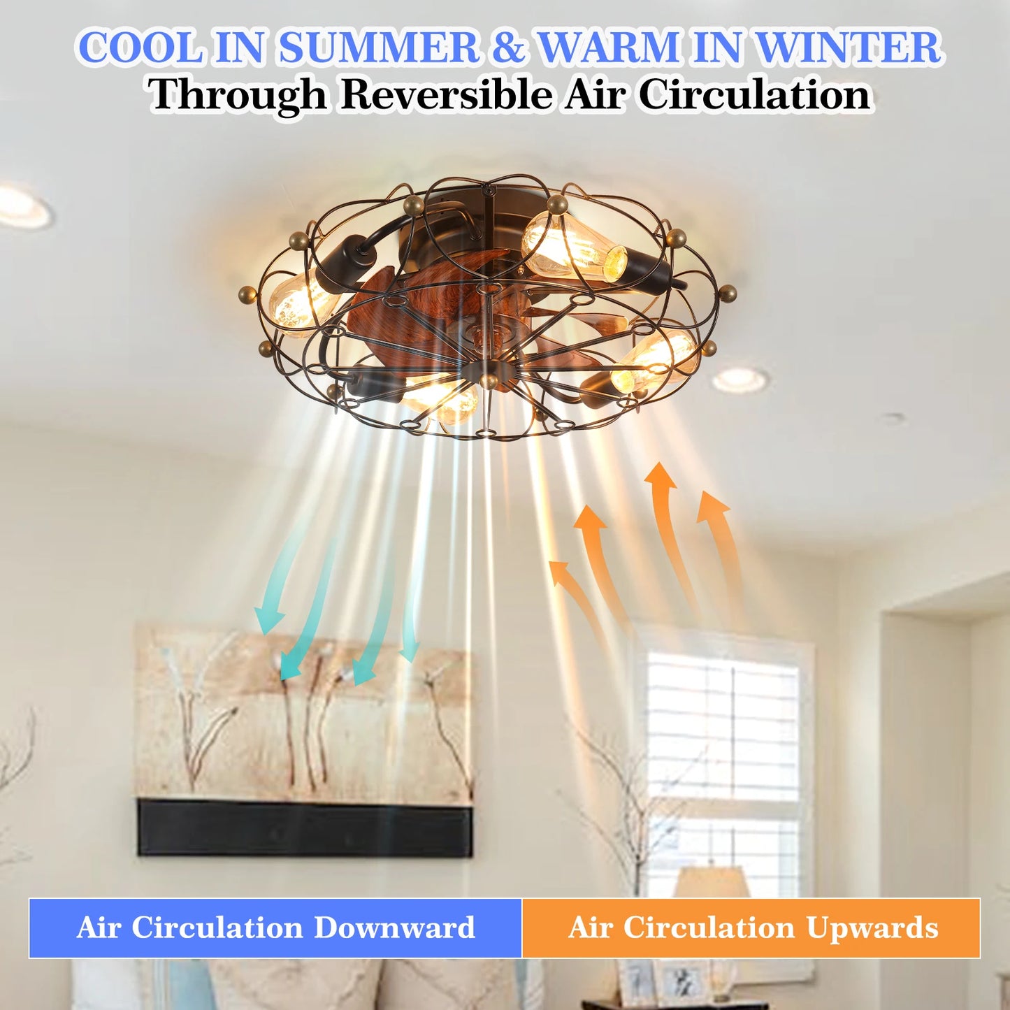 Hign Concerned Low Profile Caged Ceiling Fan Remote Lights