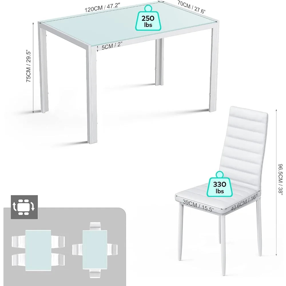 RBXCH Tempered Glass Dining Table Set With Iron Frame