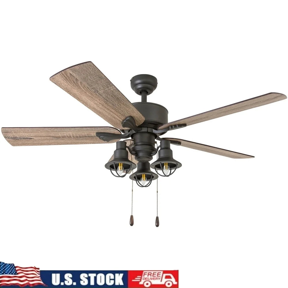 XMSJ Indoor Ceiling Fan with LED Lantern and Remote Control