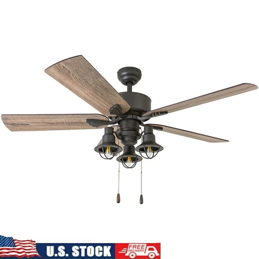 XMSJ Indoor Ceiling Fan with LED Lantern and Remote Control