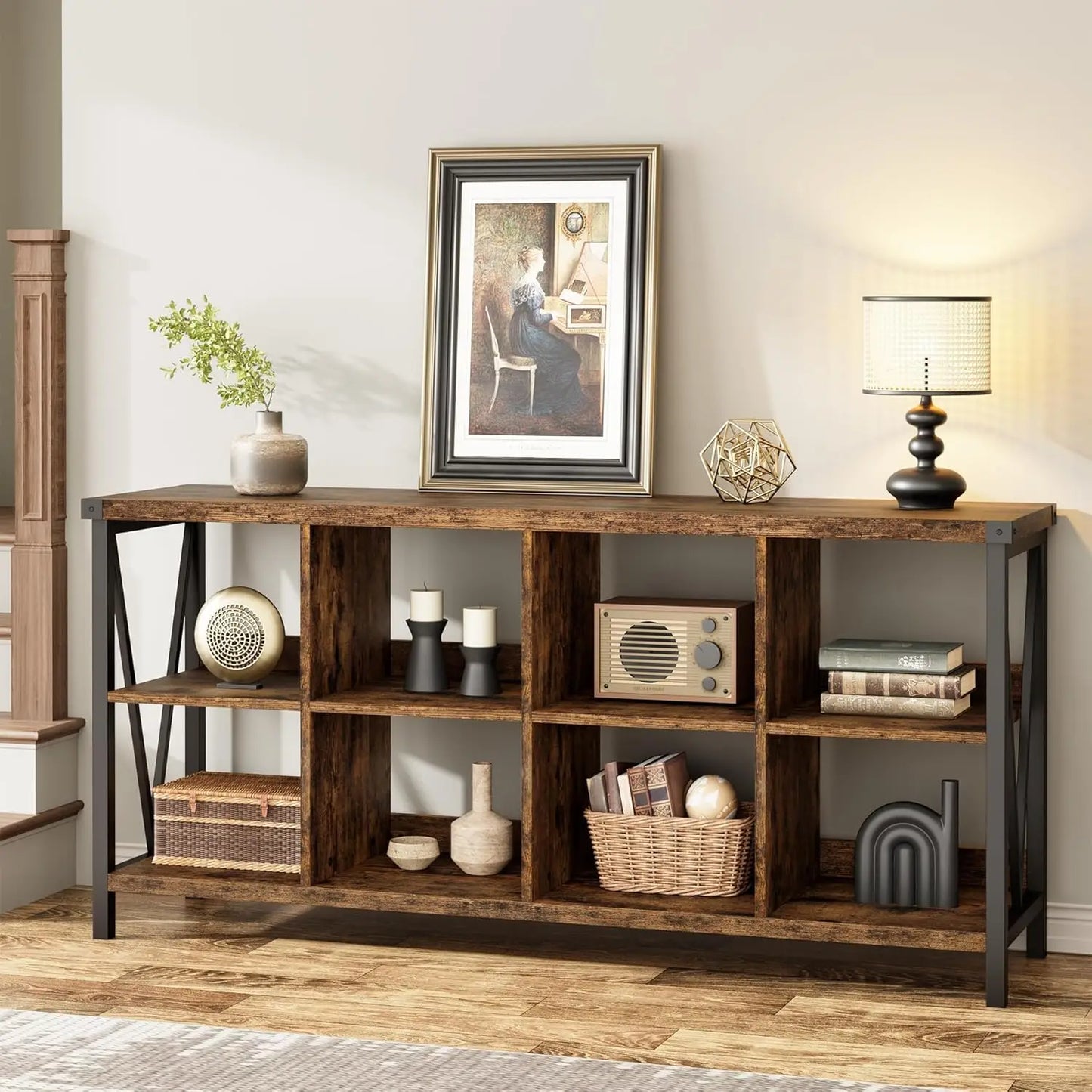 HiMISS Farmhouse Cube Storage Organizer Wood Bookshelf