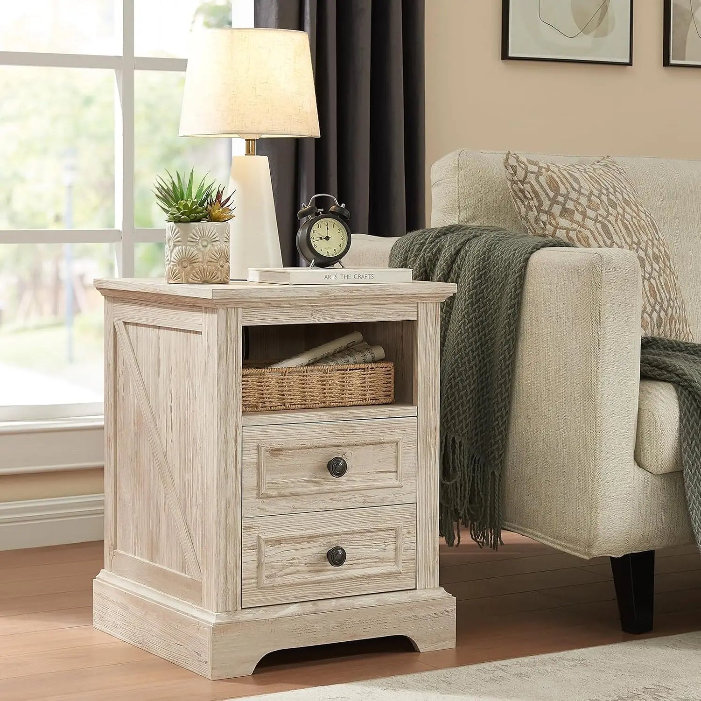 HUANZHUANG Nightstand Set of 2 With Charging Station