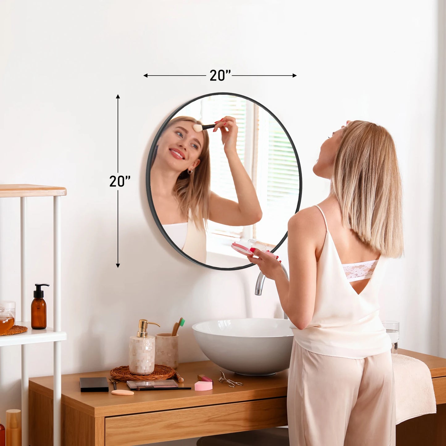 JHK Vanity Mirror Matte Metal Frame Round Wall Mounted