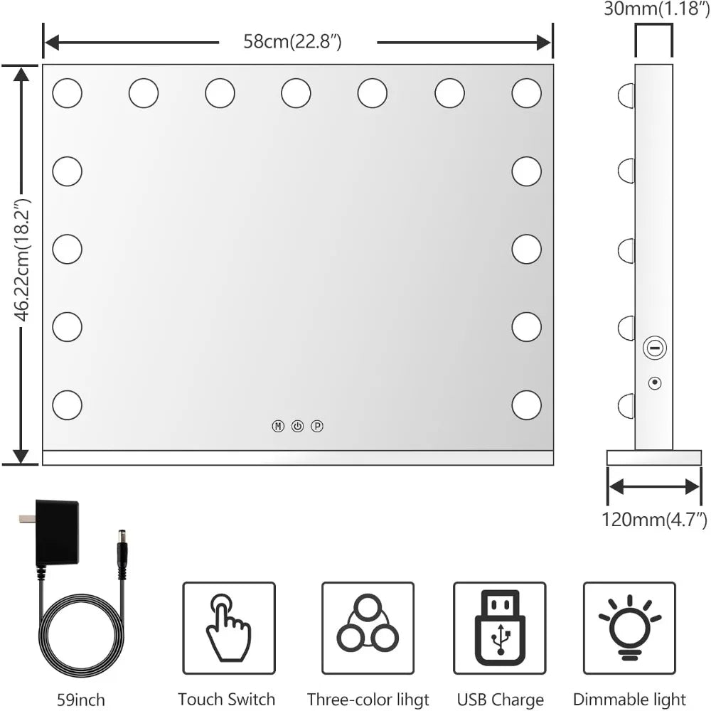 15 LED Dimmable Vanity Mirror With USB Port And Wall Mount