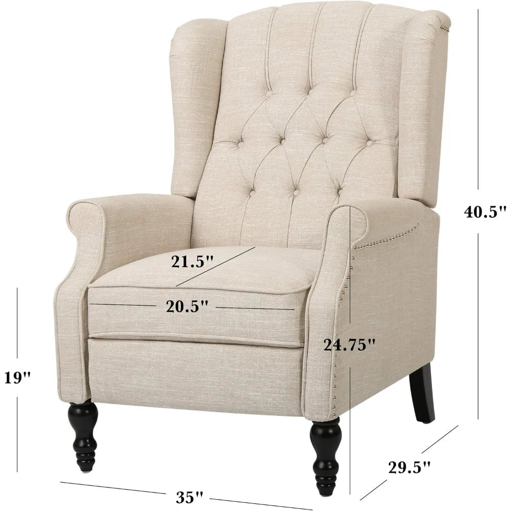 RBXC Elizabeth Tufted Fabric Recliner Wingback Reading Chair