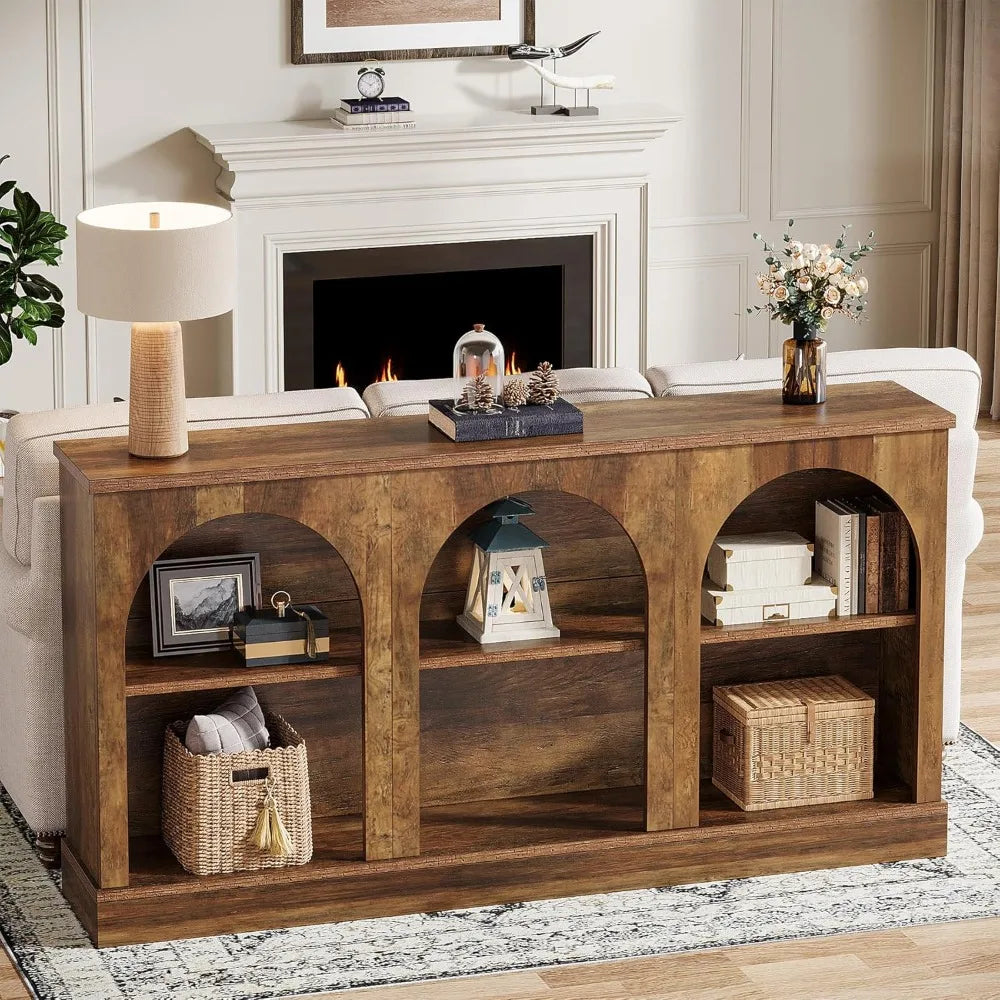 XMSJ Farmhouse Console Table With 3 Tier Storage Unit