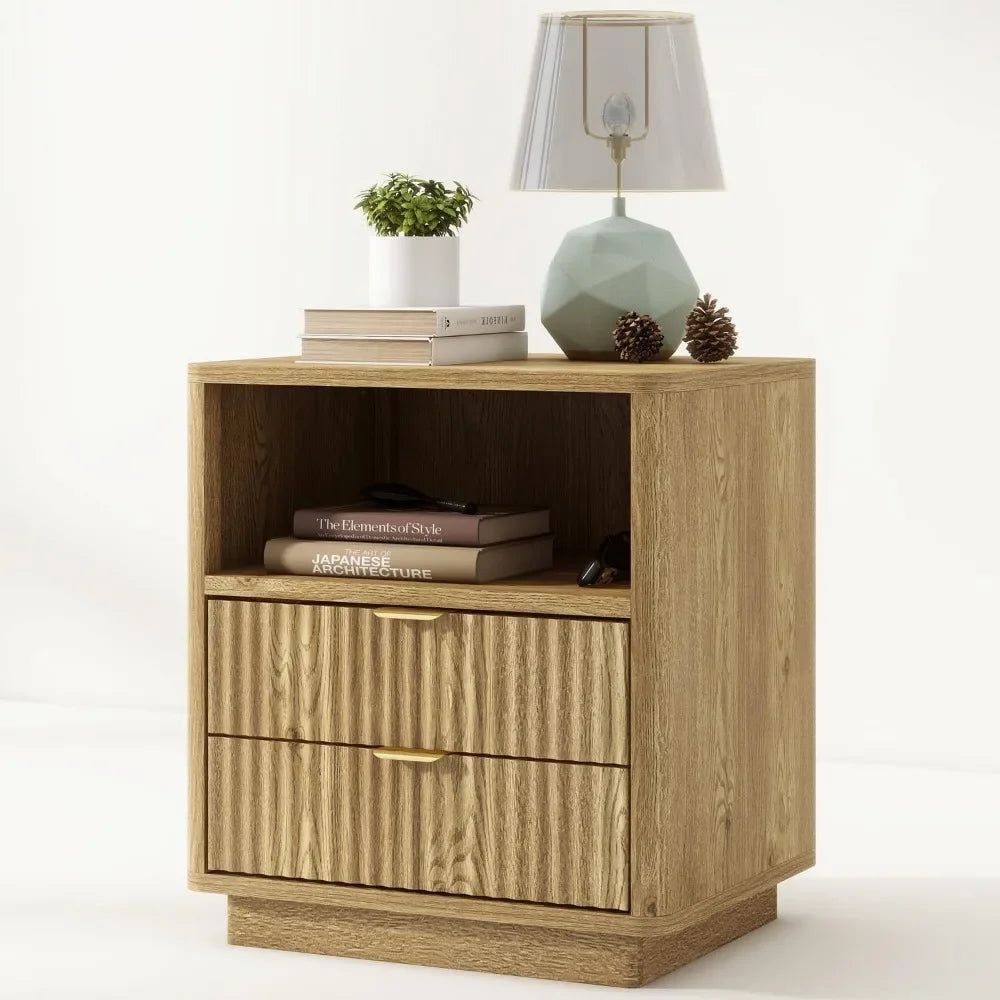 ANGDUO Fluted Nightstands Set Of 2 Wooden Bedside Tables