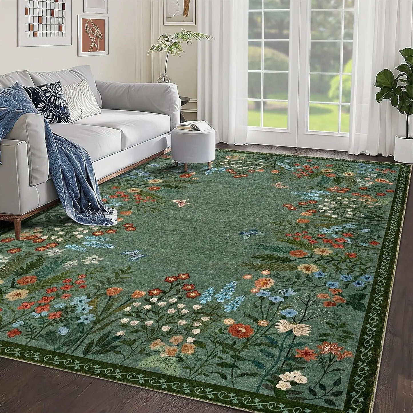 HiMISS Boho Washable Floral Area Rug Non Slip Indoor Carpet