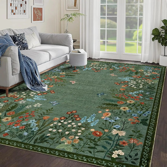 HiMISS Boho Washable Floral Area Rug Non Slip Indoor Carpet