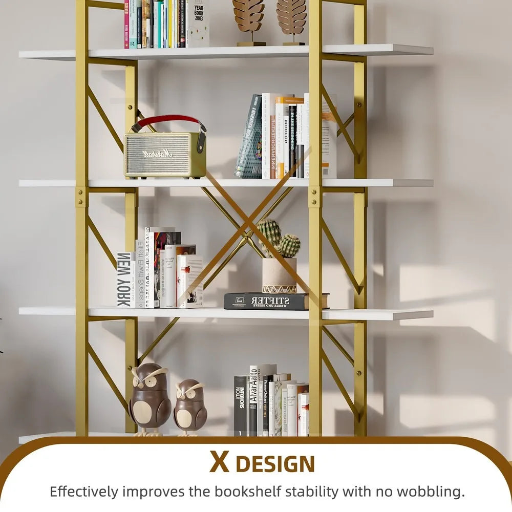 5-Tier Open Bookshelf Etagere Modern MDF Metal Storage Rack