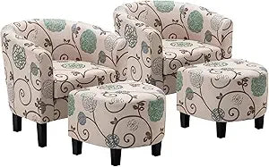 RBXC Accent Chair With Ottoman Set Modern Upholstered Barrel Chairs