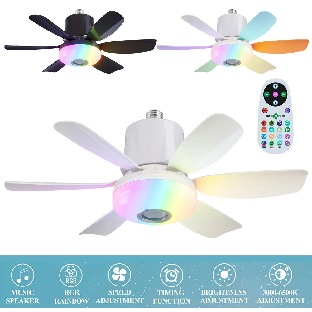 Ceiling Fan With Light Socket Remote RGB Dimmer LED