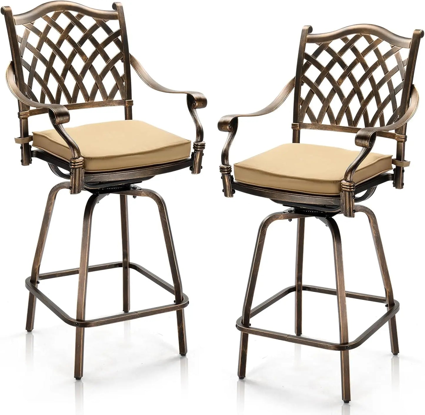 ANGDUO Cast Aluminum Outdoor Swivel Bar Stools 360 Degree Rotation