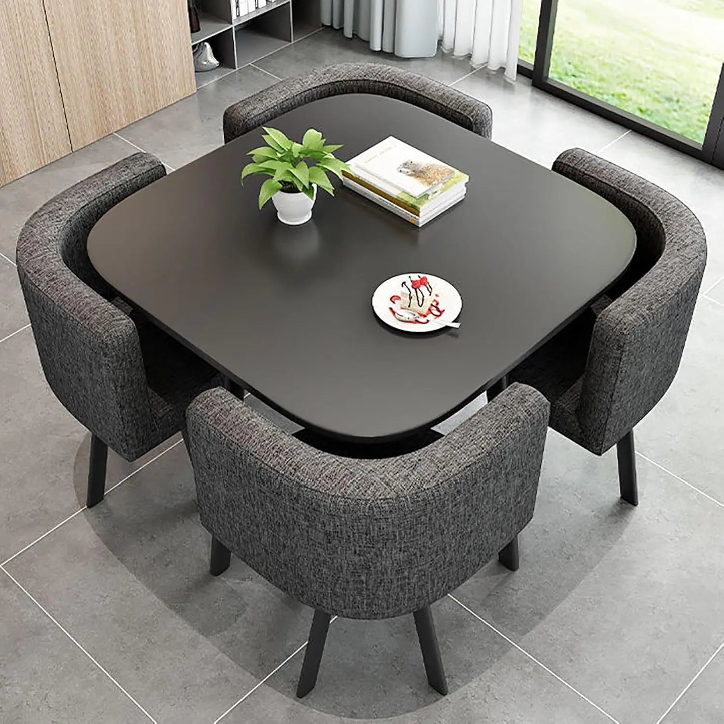 Guangbai Round Dining Table Set With 4 Chairs For Office