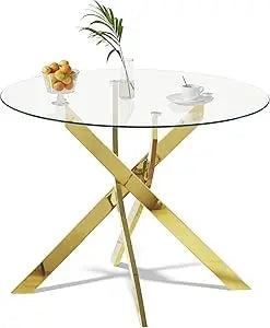 Tangxu Glass Dining Table With Chromed Legs Kitchen