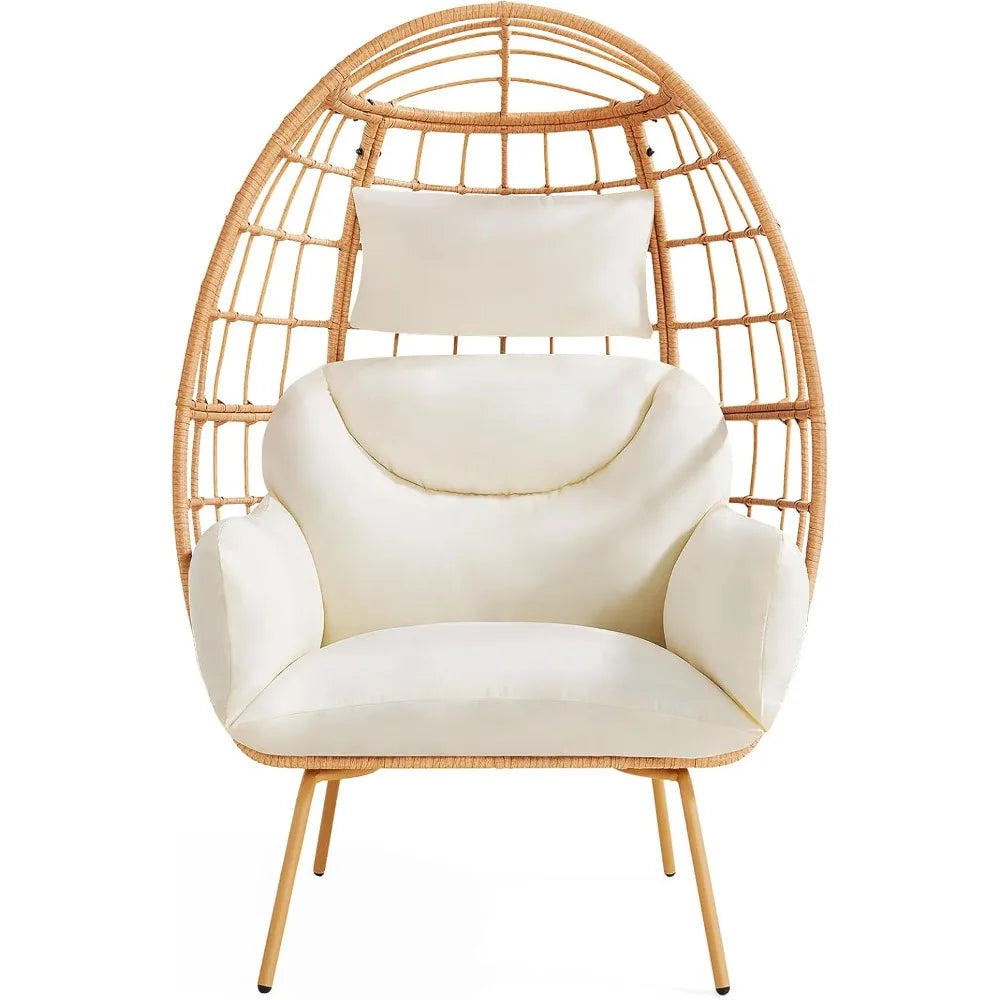 MKDK Oversized Rattan Egg Chair Indoor Wicker Lounger