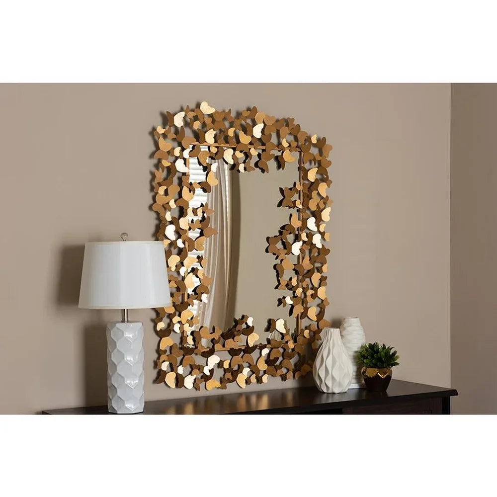 Dutrieux Antique Butterfly Accent Wall Mirror Metal Rectangular Decorative