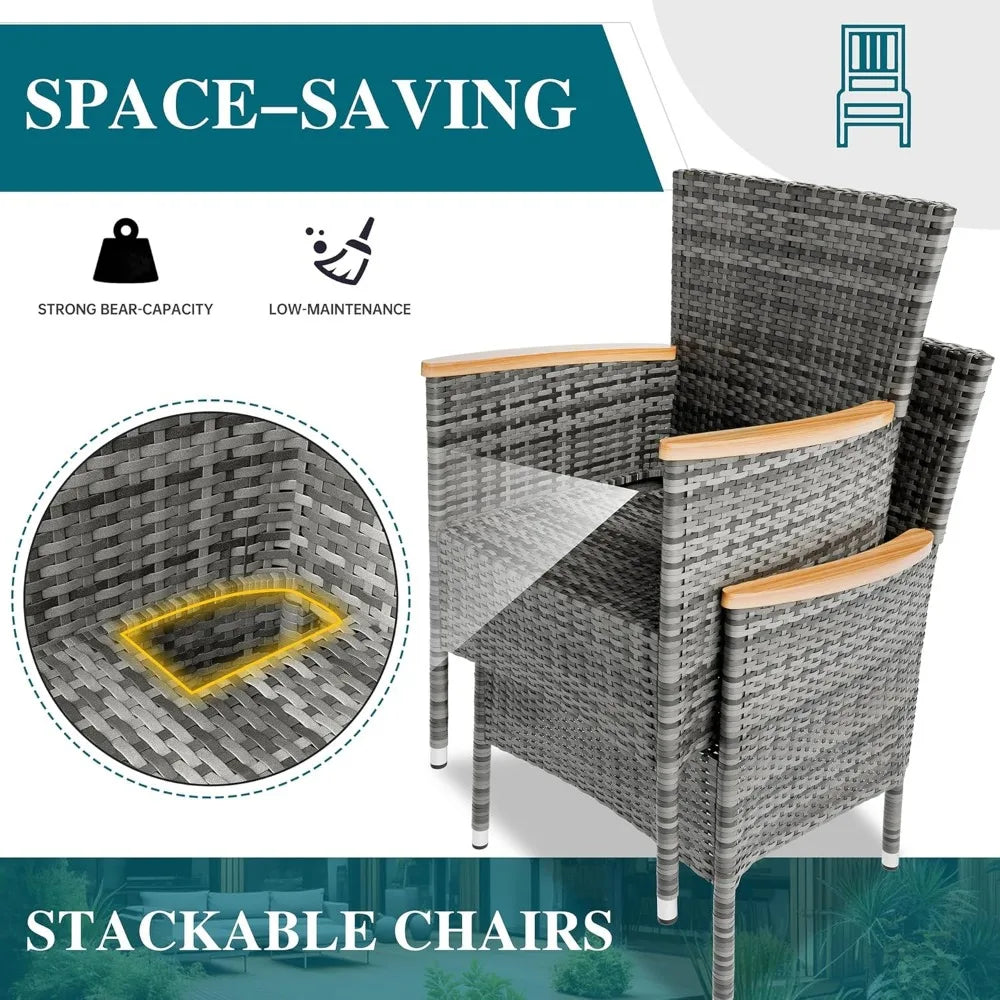 Wicker Patio Conversation Set Wooden Table And Cushions