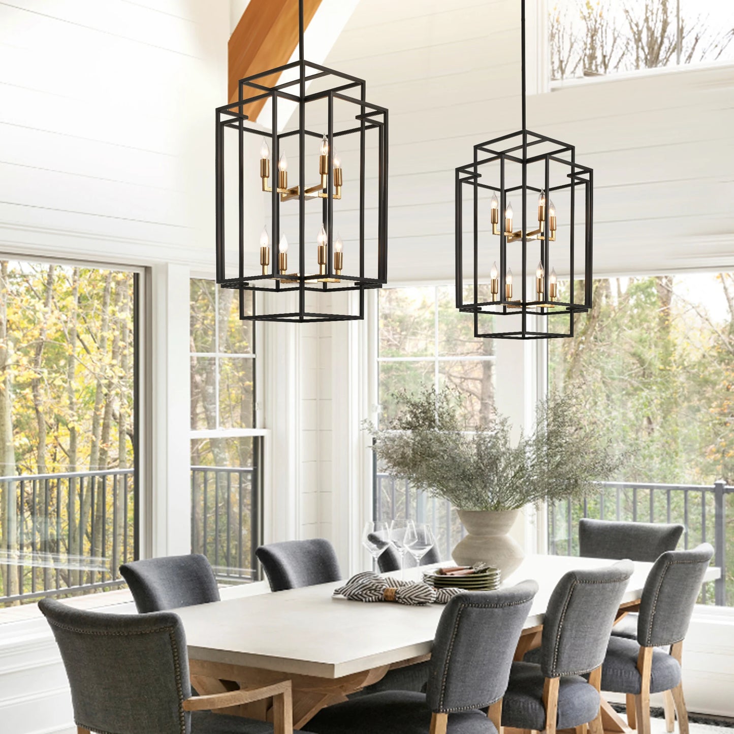 8 Lights Lantern Tiered Pendant Light Fixture Chandelier