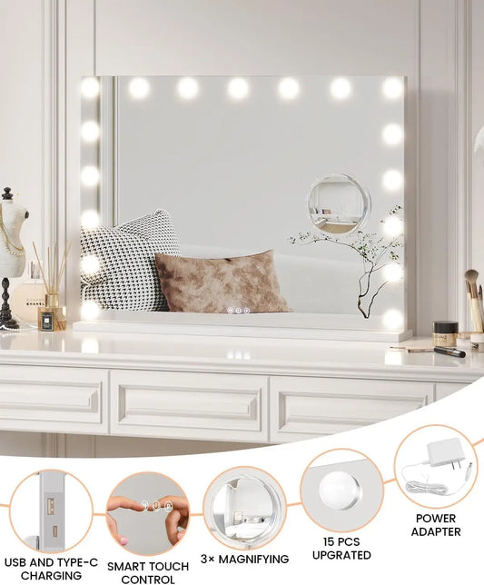 Feature Vanity Mirror With Lights Dimmable Modes 3X