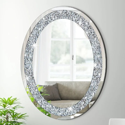 Crystal Crushed Diamond Oval Frameless Wall Mirror