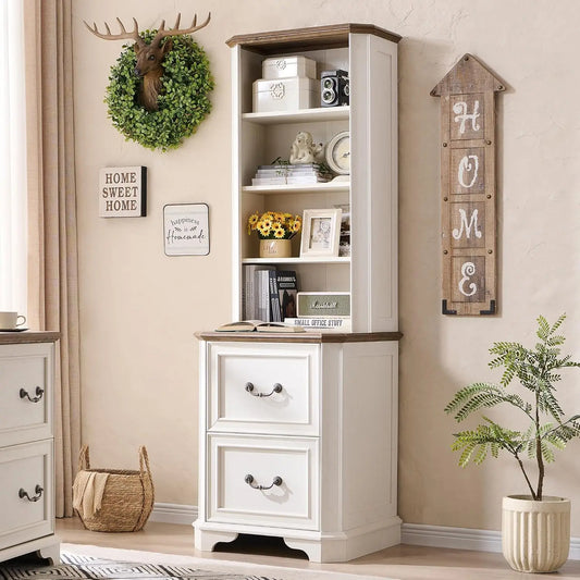 XMSJH Farmhouse Bookcase With File Drawers And Shelves