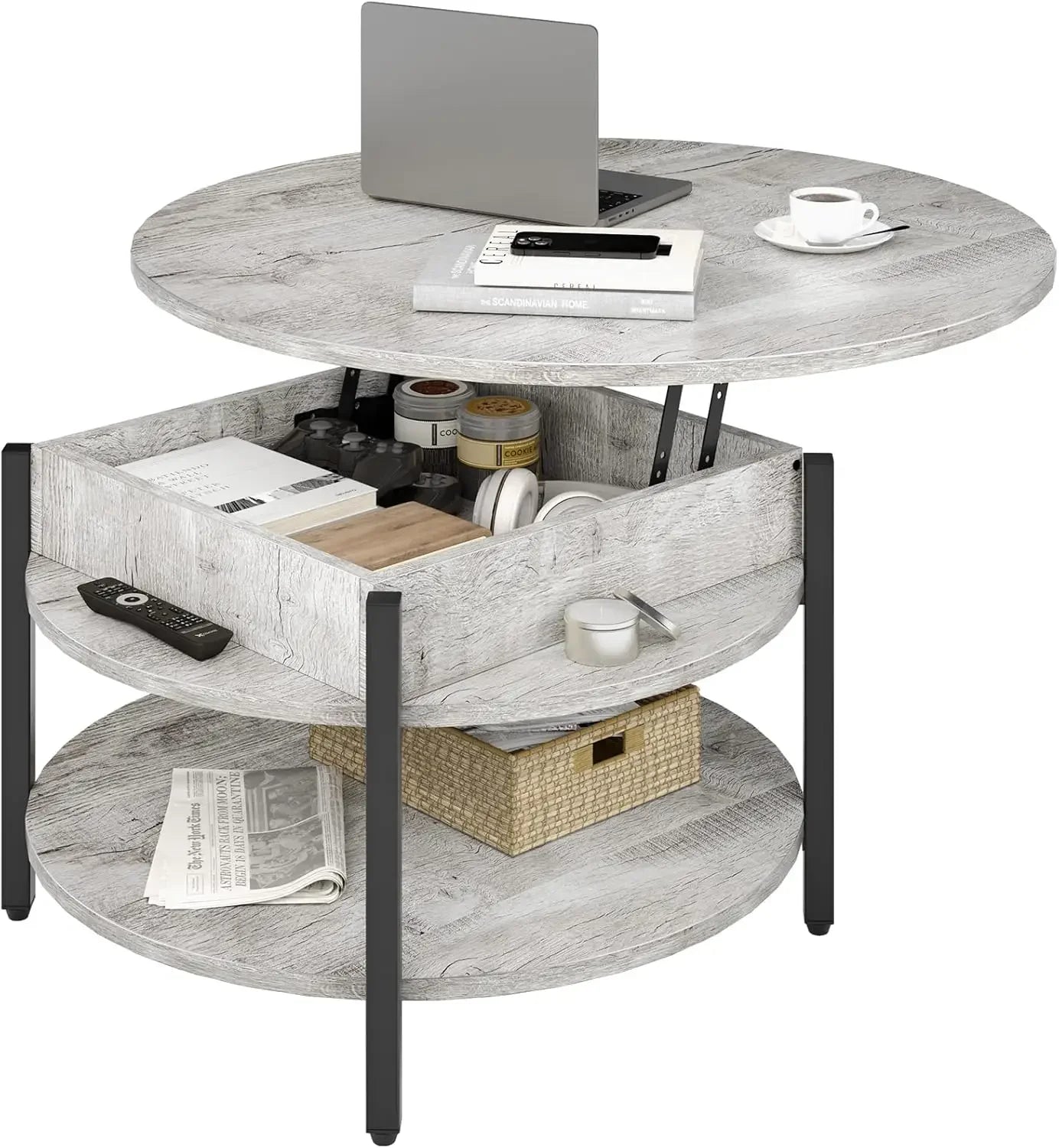 Angduo Round Lift Top Coffee Table With Ample Storage