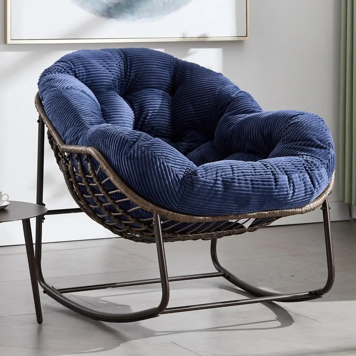 GUANGBAI Oversized Papasan Rocking Chair Padded Cushion