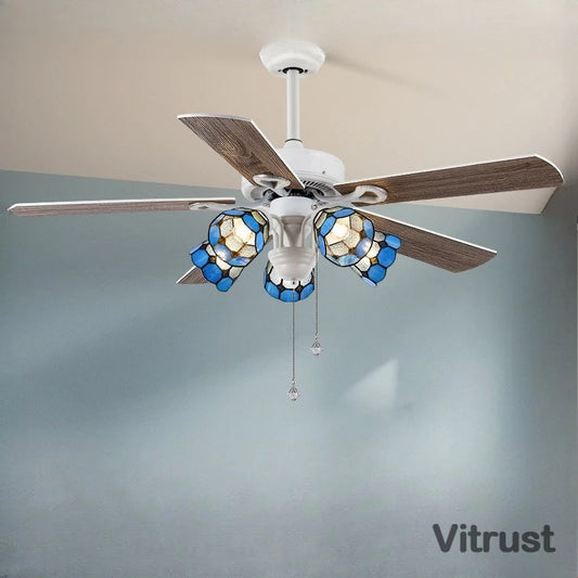 VITRUST Scandinavian Style Ceiling Fan Lamp With Tiffany Glass Shade