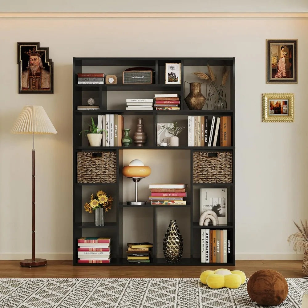 Boshiro Six Tier Open Bookcase With Sixteen Irregular Cubes