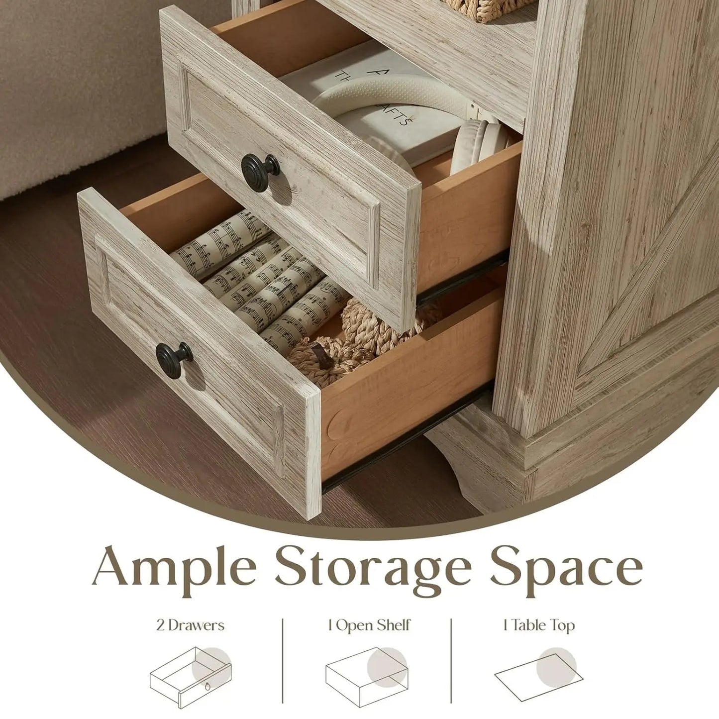 HUANZHUANG Nightstand Set of 2 With Charging Station