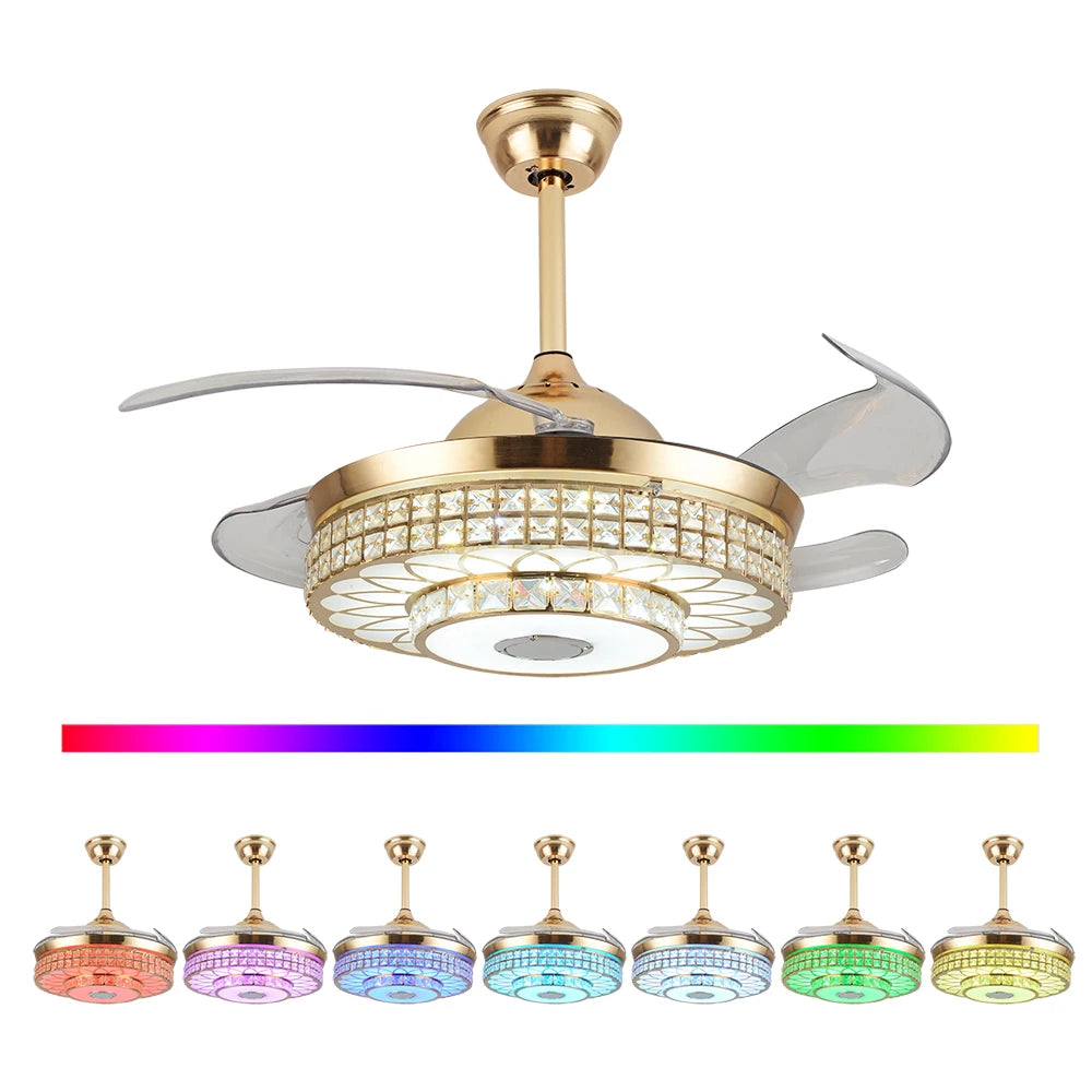 Eatssode Modern Crystal Ceiling Fan with LED Bluetooth Speaker