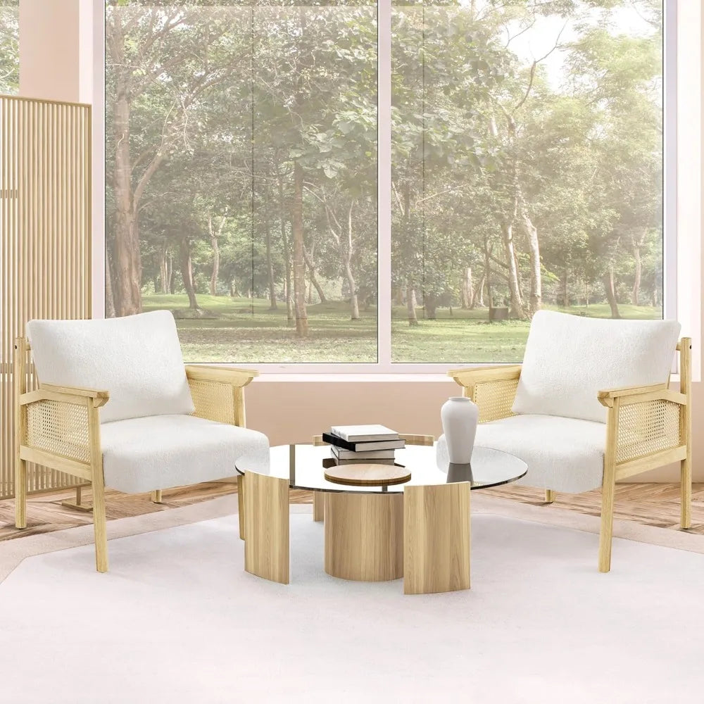 GUANGBAI Mid Century Boucle Accent Chair With Rattan Back