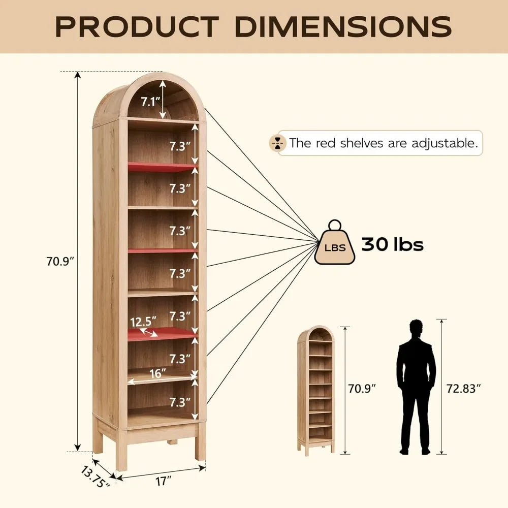 Arched 8 Shelf Bookcase With Storage Modern Farmhouse