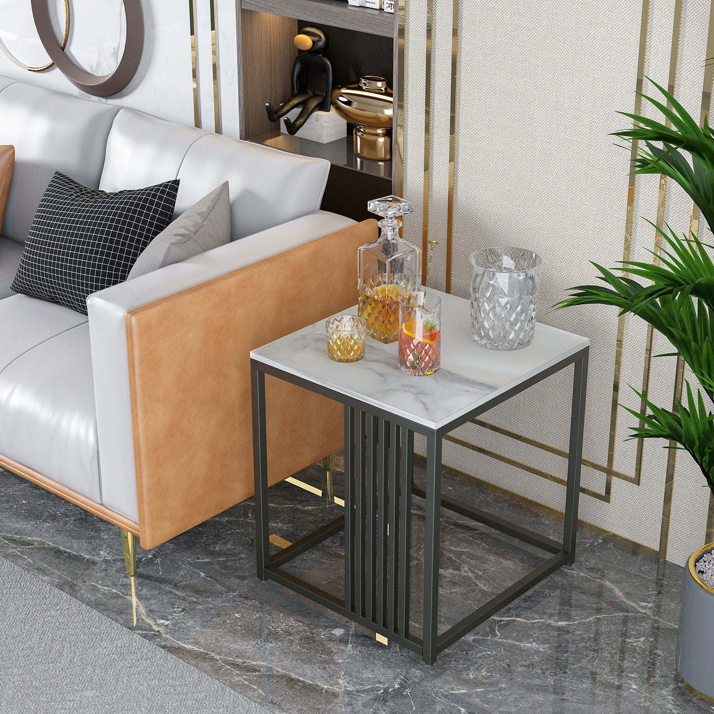 BINGOPAW Solid Marble Coffee Table Modern Minimalist