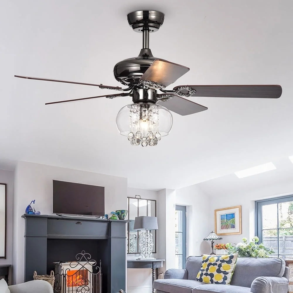 XMSJ Crystal Ceiling Fan With Light Kit Reversible Blades