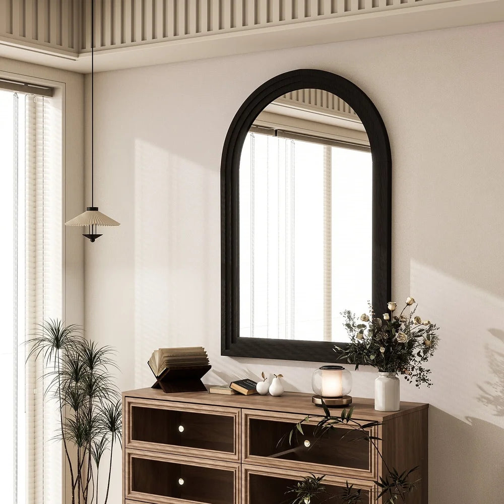 XMSJ Arched Wooden Framed Bathroom Mirror Rustic Charm