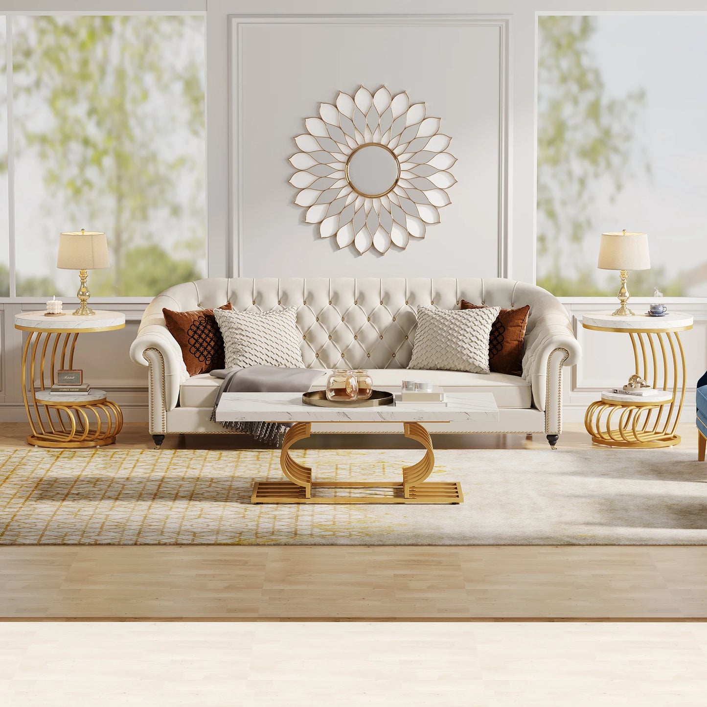 Tribesigns Gold Round End Table 2 Tiers Faux Marble