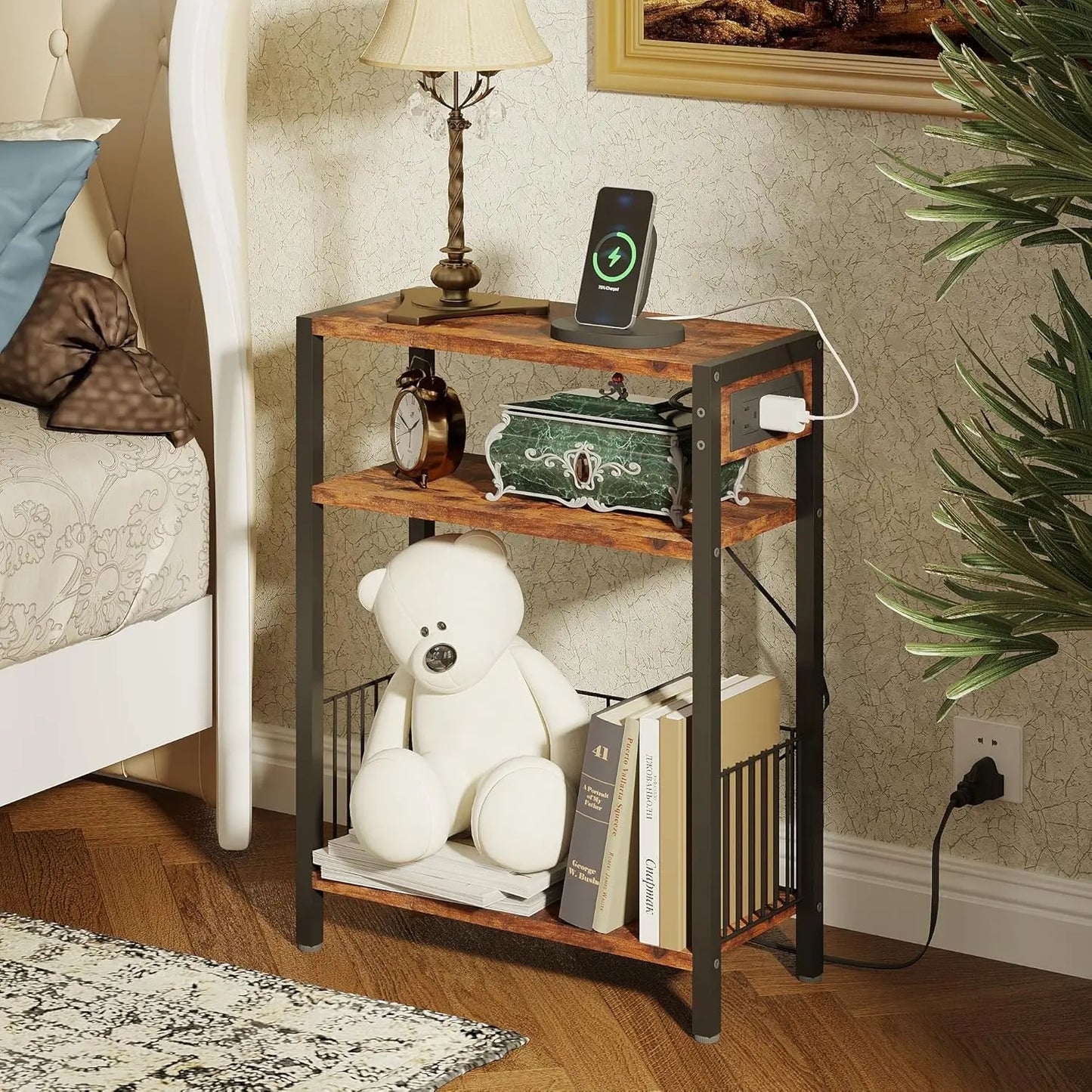 General Narrow Side Table With Charging Station Set