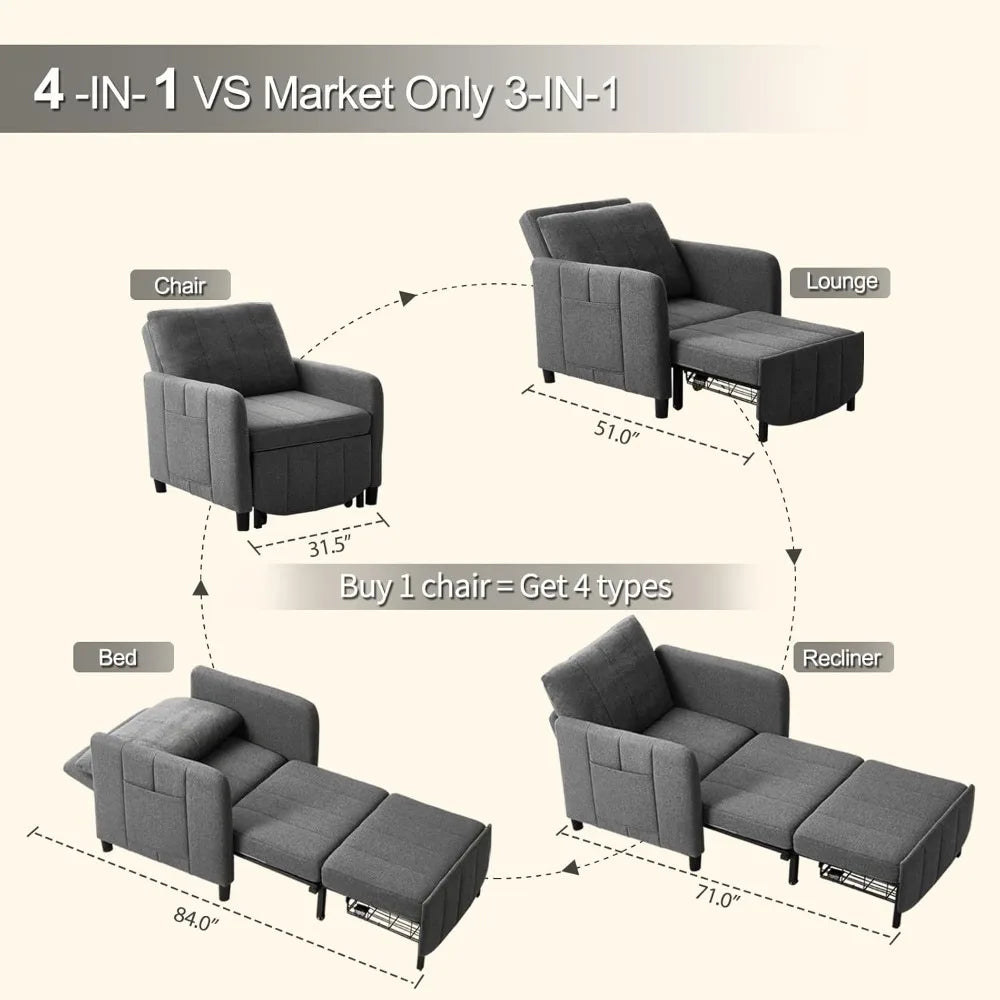 Yanying Sleeper Chair Convertible Sofa Bed 3 In 1 To 4 In 1