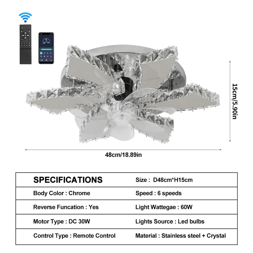 GreeLustr LED Ceiling Fan Light Chandelier With Blades