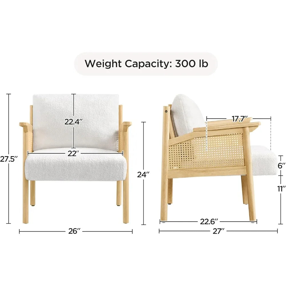GUANGBAI Mid Century Boucle Accent Chair With Rattan Back